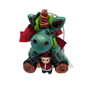 Custom OOAK Clay Unicorn Figurine Signed Whimsical Christmas Ornament